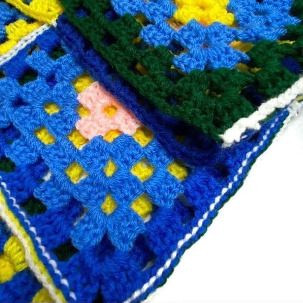 Hand crocheted granny square baby Afghan size 49” X 37”